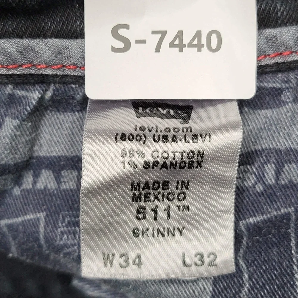 VINTAGE Levi's 511 Men Jeans 34X32‎ Black Denim Skinny Fit 31